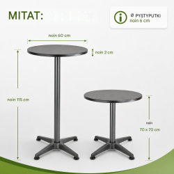 2-in-1-bistro- ja seisomapöytä, taittuva, säädettävä 70/115 cm, anthrazit, Ø 60 cm