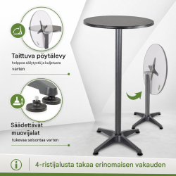 2-in-1-bistro- ja seisomapöytä, taittuva, säädettävä 70/115 cm, anthrazit, Ø 60 cm