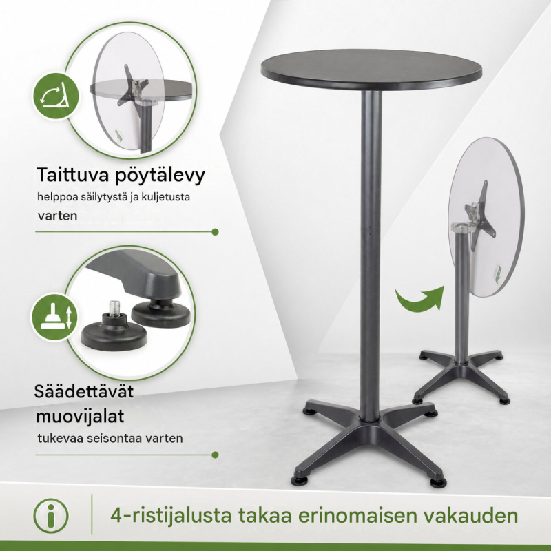 2-in-1-bistro- ja seisomapöytä, taittuva, säädettävä 70/115 cm, anthrazit, Ø 60 cm
