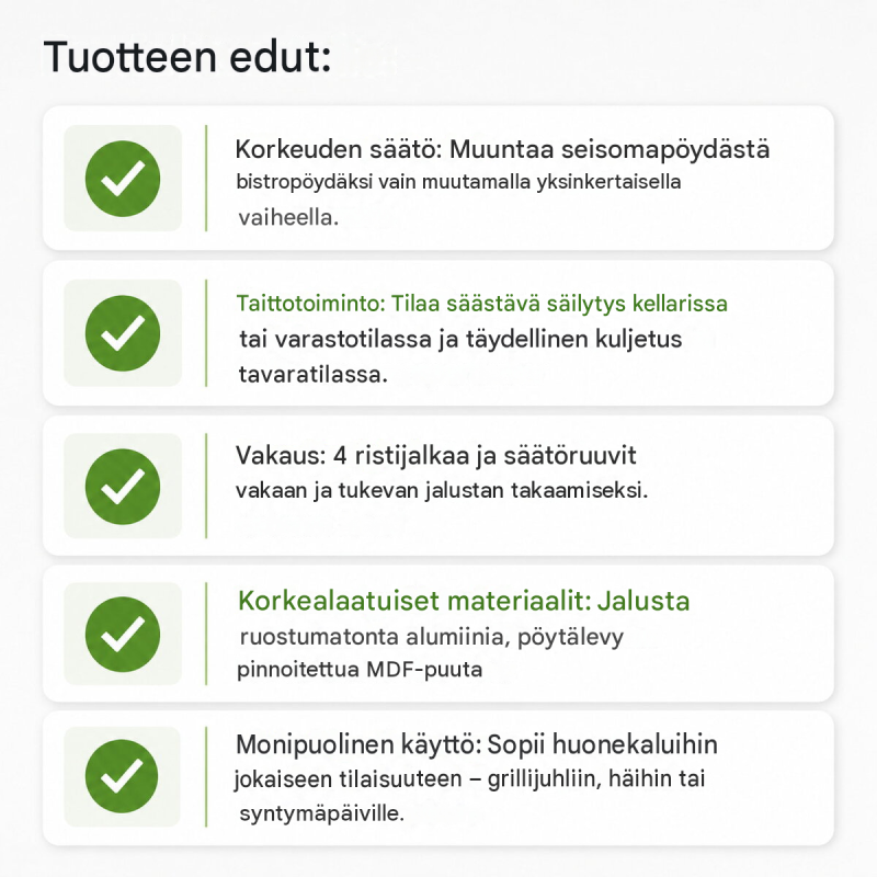 2-in-1-bistro- ja seisomapöytä, taittuva, säädettävä 70/115 cm, anthrazit, Ø 60 cm