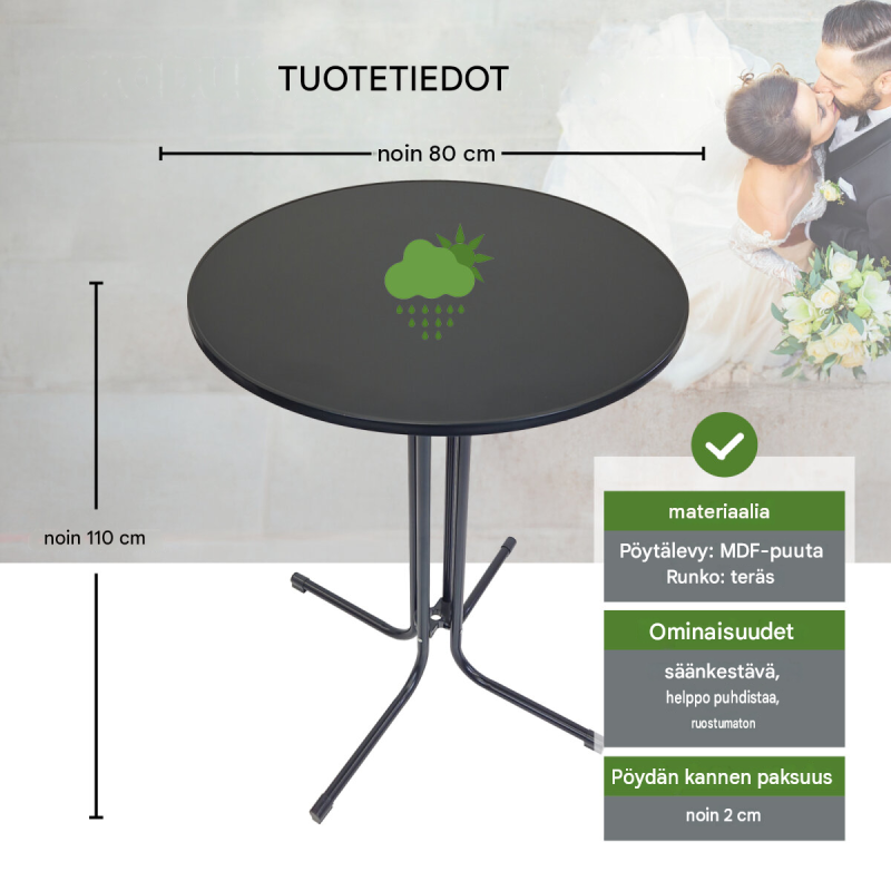 Kokoontaitettava baaripöytä Ø 80 cm, 110 cm, anthrazit, jauhemaalattu teräs, MDF, 50 kg, 8958
