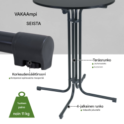 Kokoontaitettava baaripöytä Ø 80 cm, 110 cm, anthrazit, jauhemaalattu teräs, MDF, 50 kg, 8958