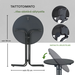 Kokoontaitettava baaripöytä Ø 80 cm, 110 cm, anthrazit, jauhemaalattu teräs, MDF, 50 kg, 8958