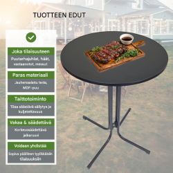 Kokoontaitettava baaripöytä Ø 80 cm, 110 cm, anthrazit, jauhemaalattu teräs, MDF, 50 kg, 8958