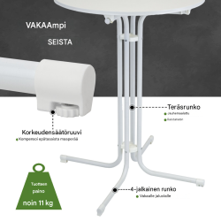 Kokoontaitettava seisomapöytä 80 cm, valkoinen, MDF-puu, teräs, 110 cm