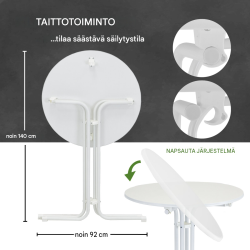 Kokoontaitettava seisomapöytä 80 cm, valkoinen, MDF-puu, teräs, 110 cm