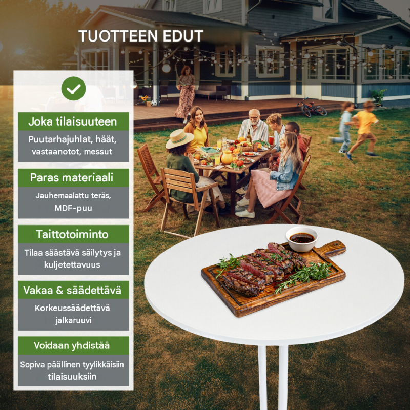Kokoontaitettava seisomapöytä 80 cm, valkoinen, MDF-puu, teräs, 110 cm