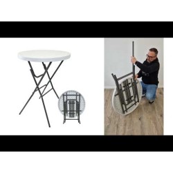 Kokoontaitettava seisomapöytä Ø 80 cm, valkoinen, 110 cm, pulverimaalattu teräsrunko