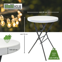 Kokoontaitettava seisomapöytä Ø 80 cm, valkoinen, 110 cm, pulverimaalattu teräsrunko