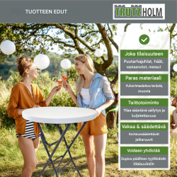 Kokoontaitettava seisomapöytä pöytäliinalla, valkoinen, halkaisija 80 cm, korkeus 110 cm