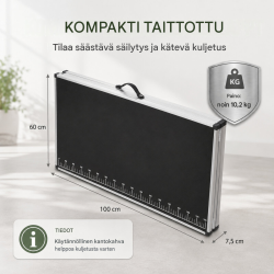 Kokoontaitettava tapetointipöytä 300 x 60 cm, alumiinikehys, mitta-asteikko, musta