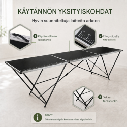 Kokoontaitettava tapetointipöytä 300 x 60 cm, alumiinikehys, mitta-asteikko, musta