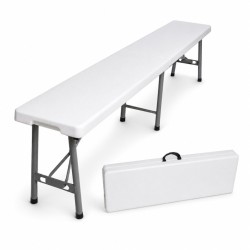 Kokoontaitettava juhlapenkki 4 henkilölle 180 x 30 x 43 cm valkoinen teräs ja HDPE