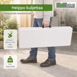 Kokoontaitettava juhlapenkki 4 henkilölle, 180 x 30 x 43 cm, valkoinen, teräs ja HDPE