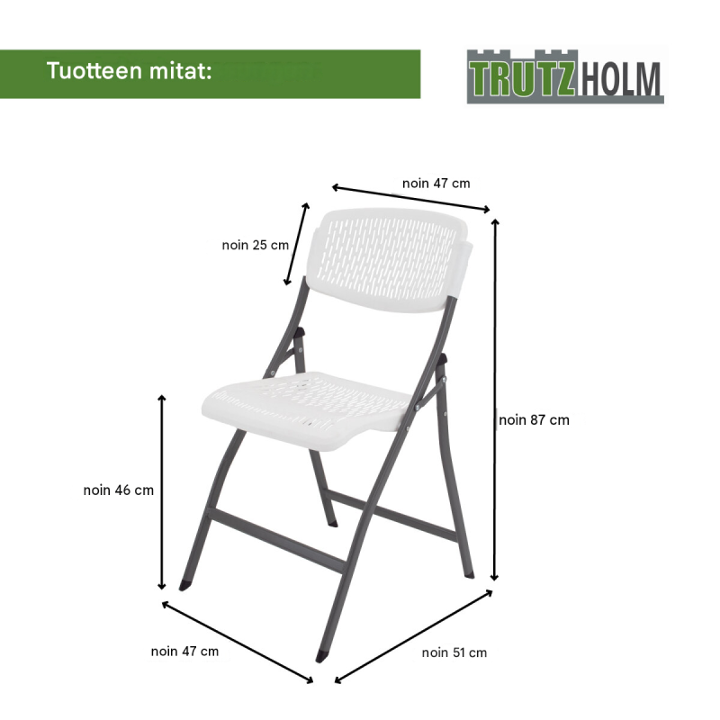 Retkeilusetti, kokoontaitettava pöytä 120 x 60 cm ja 2 tuolia, valkoinen muovi