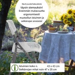 Kokoontaitettava retkeilysetti, pöytä Ø 120 cm ja 4 tuolia, valkoinen, teräsosat antrasiitti