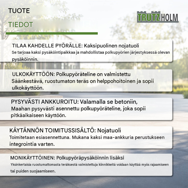 Polkupyöräteline 117 x 80 cm, ruostumaton teräs, 12 mm, 2 paikkaa, betonoitava