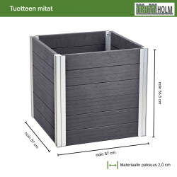 Istutusallas 57 x 57 x 56,5 cm, 135 l, puukuvio, antrasiitti ja hopea