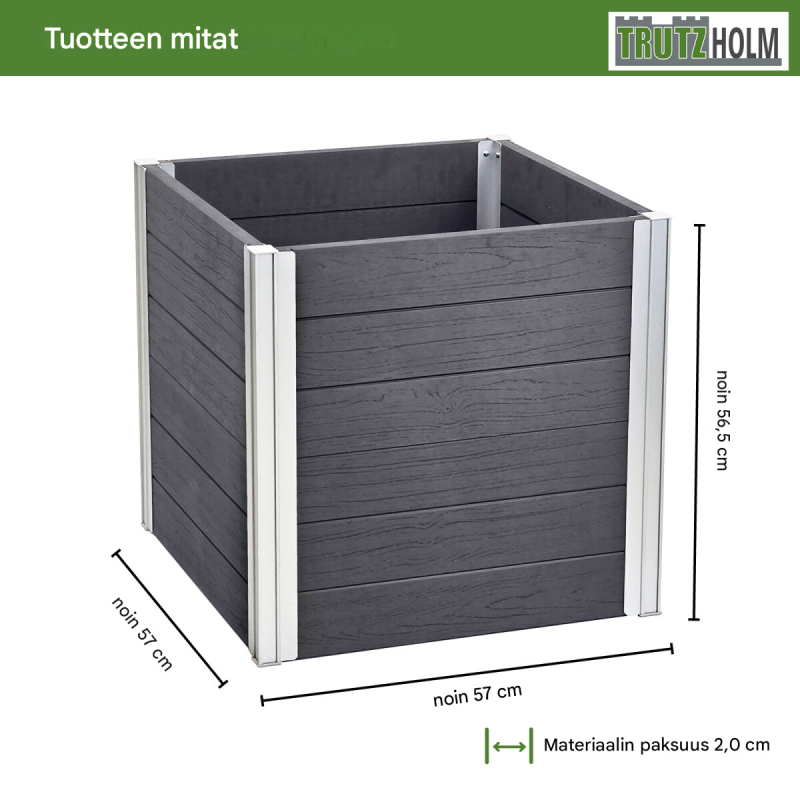 Istutusallas 57 x 57 x 56,5 cm, 135 l, puukuvio, antrasiitti ja hopea