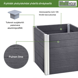 Istutusallas 57 x 57 x 56,5 cm, 135 l, puukuvio, antrasiitti ja hopea