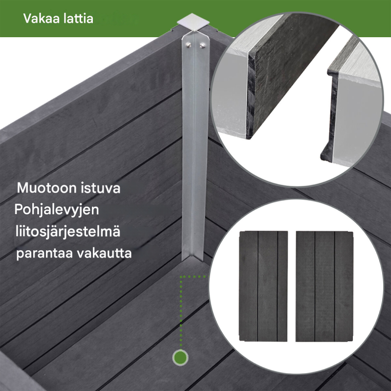 Istutusallas 57 x 57 x 56,5 cm, 135 l, puukuvio, antrasiitti ja hopea