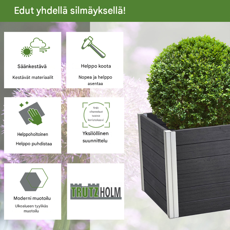 Istutusallas 57 x 57 x 56,5 cm, 135 l, puukuvio, antrasiitti ja hopea