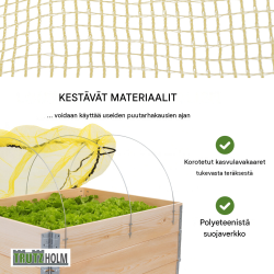 Kasvatuslaatikon kasvinsuojaverkko 120 x 80 cm, 3 teräskaarta, polyeteeni