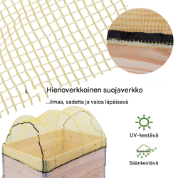 Kasvatuslaatikon kasvinsuojaverkko 120 x 80 cm, 3 teräskaarta, polyeteeni
