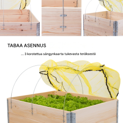 Kasvatuslaatikon kasvinsuojaverkko 120 x 80 cm, 3 teräskaarta, polyeteeni