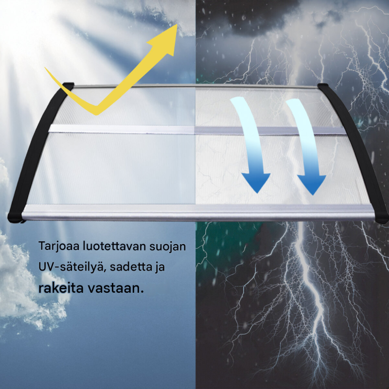 Pulttikatos 120 x 80 cm, polykarbonaatti, läpinäkyvä, ulko-ovelle ja ikkunalle