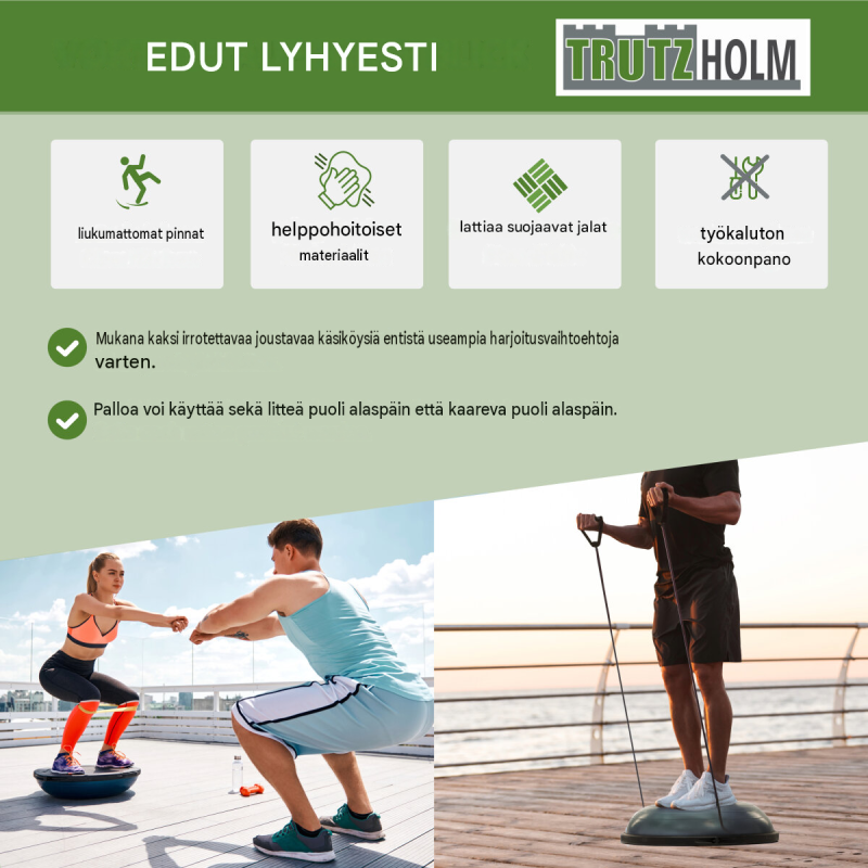 Balance-puolipallo 60 cm, PVC, käsikahvat ja ilmapumppu, sininen, harmaa, lila tai pinkki