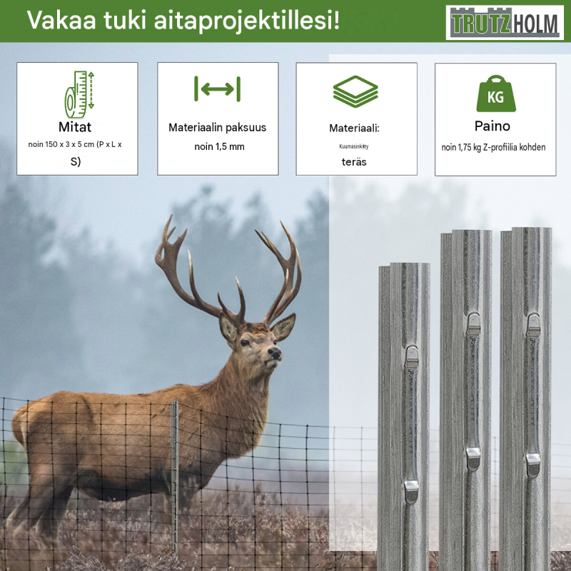 Z-profiilin aitapaalut 10 kpl, 150 cm, sinkitty teräs, esirei'itetyt koukut