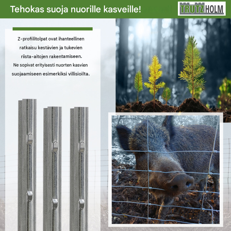 Z-profiilin aitapaalut 10 kpl, 150 cm, sinkitty teräs, esirei'itetyt koukut