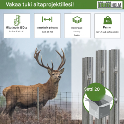 Z-profiilinen aitapylväs 20 kpl, 150 cm, sinkitty teräs, 1.5 mm, esirei'itetyt koukut