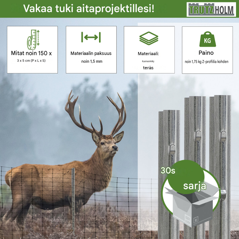 Z-profiiliset aidantolpat 30 kpl, sinkitty teräs, 150 cm, 1,5 mm, esilävistetyt koukut