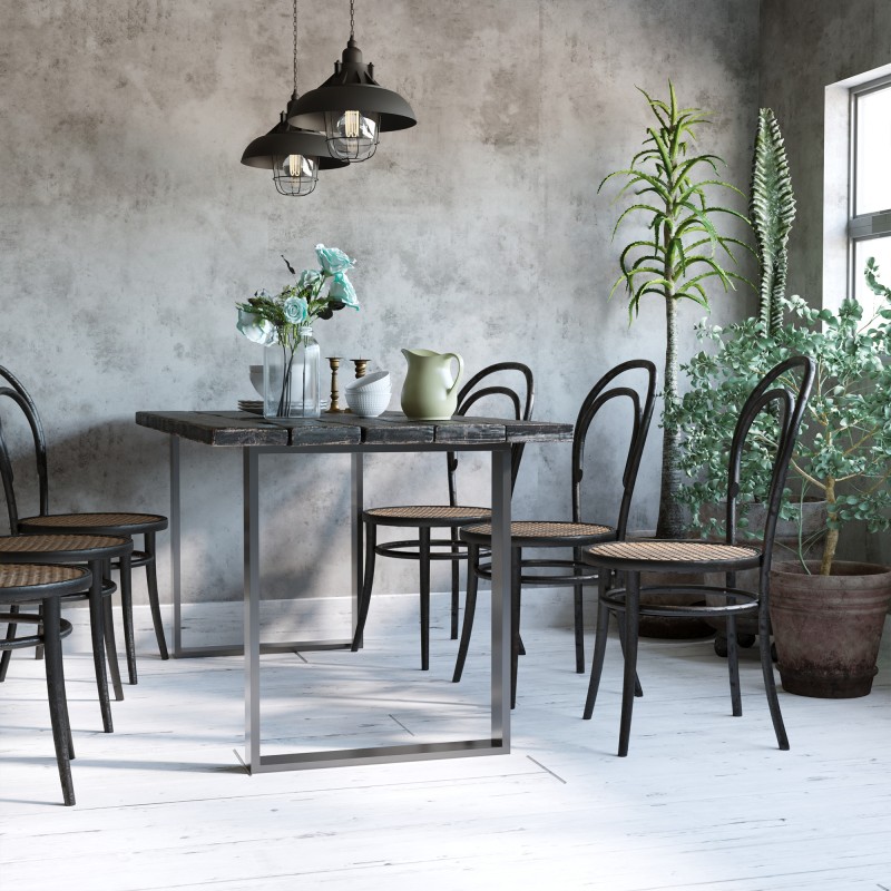 Pöydänjalka-setti teräs 60 x 72 cm 2 kpl musta industrial design