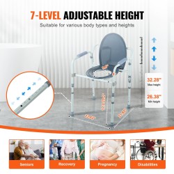 Wc-tuoli teräs pehmustettu istuin 7-portainen korkeussäätö irrotettava 5,8 l ämpäri 158,8 kg