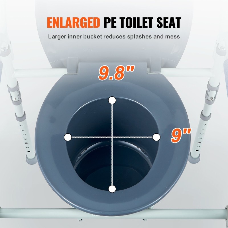 Wc-tuoli teräs pehmustettu istuin 7-portainen korkeussäätö irrotettava 5,8 l ämpäri 158,8 kg