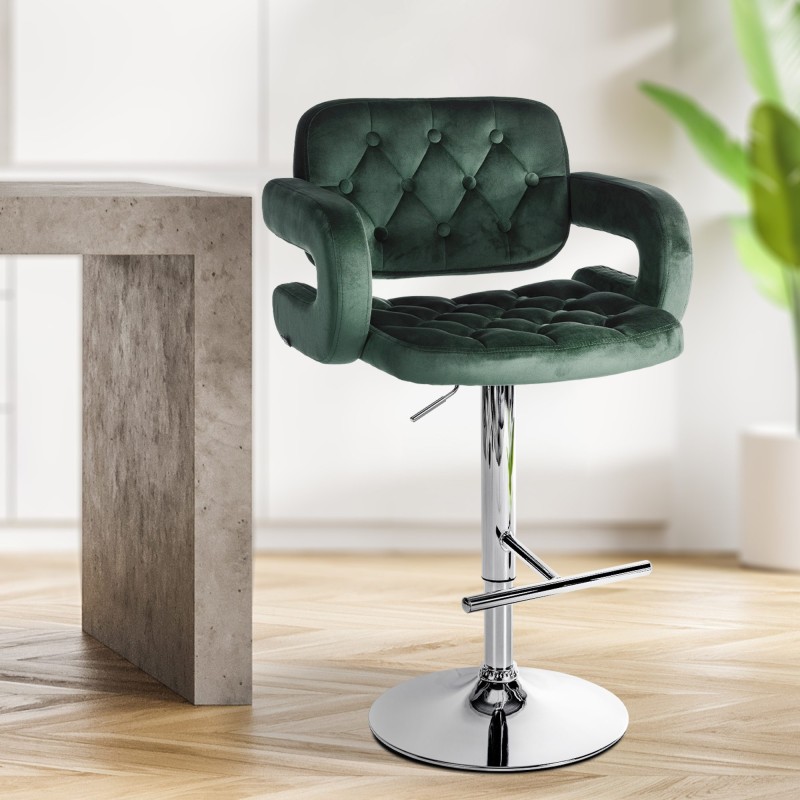 Dublin säädettävä samettinen baarituoli käsinojilla ja jalkatuella