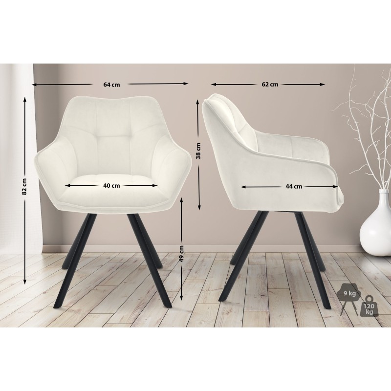 Tyylikäs kääntyvä ruokailutuoli pehmustetulla istuimella ja metallirungolla