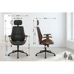 Ergonominen toimistotuoli keinonahkaa puisella selkänojalla ja päätuella