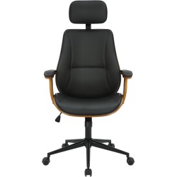 Ergonominen toimistotuoli keinonahkaa puisella selkänojalla ja päätuella