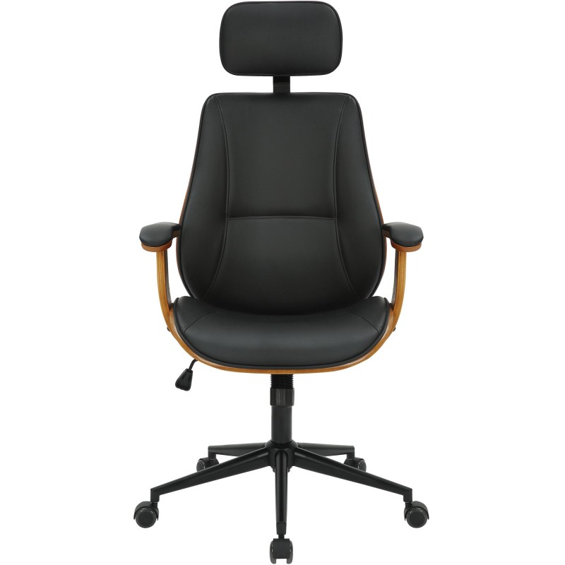 Ergonominen toimistotuoli keinonahkaa puisella selkänojalla ja päätuella