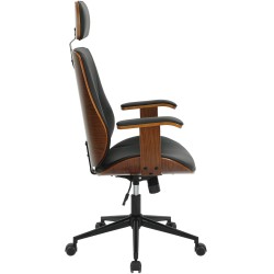 Ergonominen toimistotuoli keinonahkaa puisella selkänojalla ja päätuella