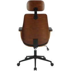 Ergonominen toimistotuoli keinonahkaa puisella selkänojalla ja päätuella