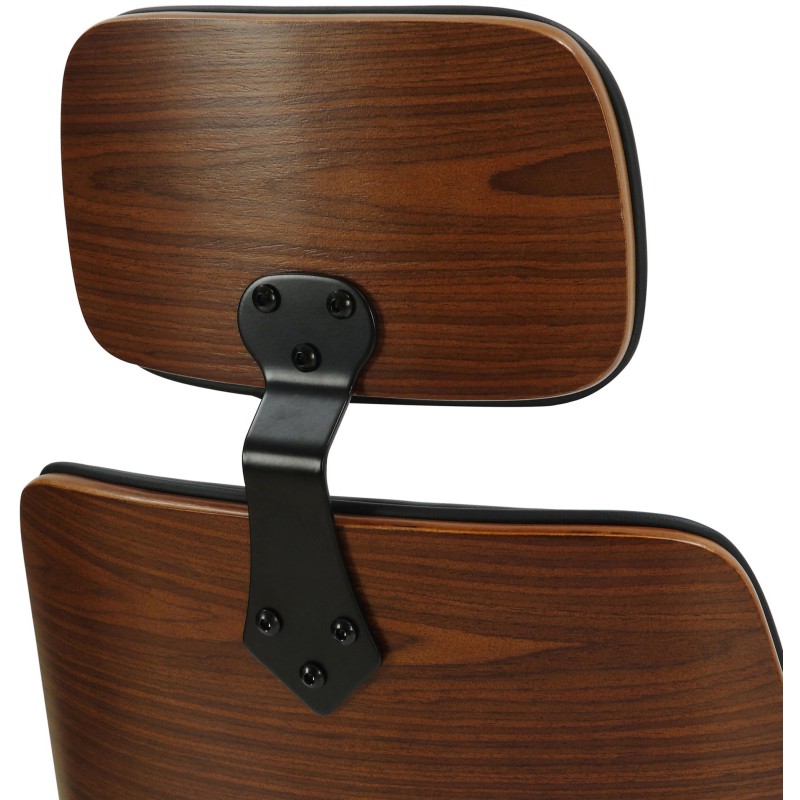 Ergonominen toimistotuoli keinonahkaa puisella selkänojalla ja päätuella