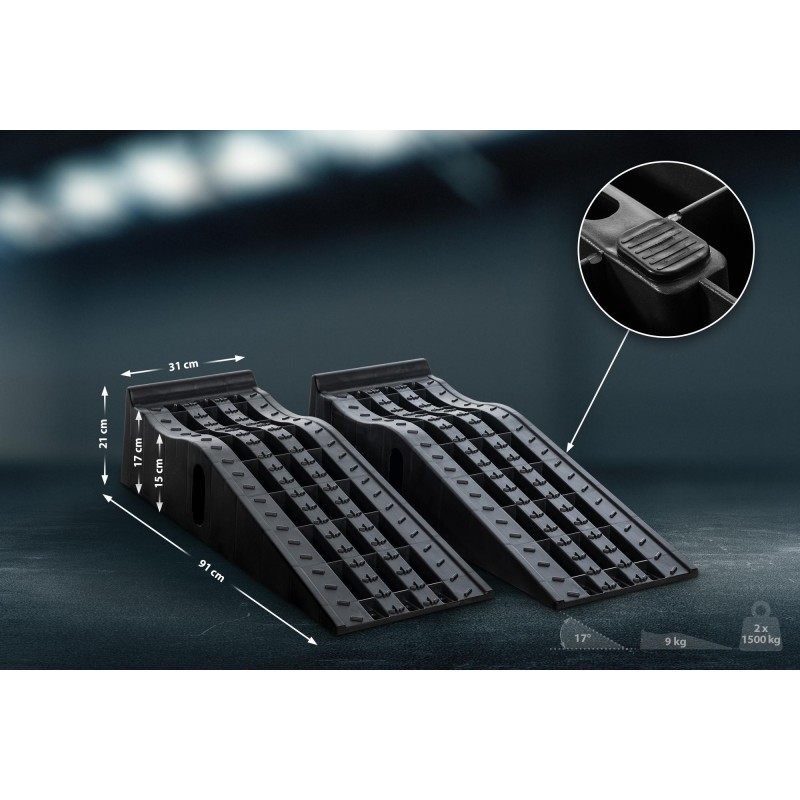 Ajoramppien ja pyöräkiilojen sarja auton huoltoon ja korjaukseen