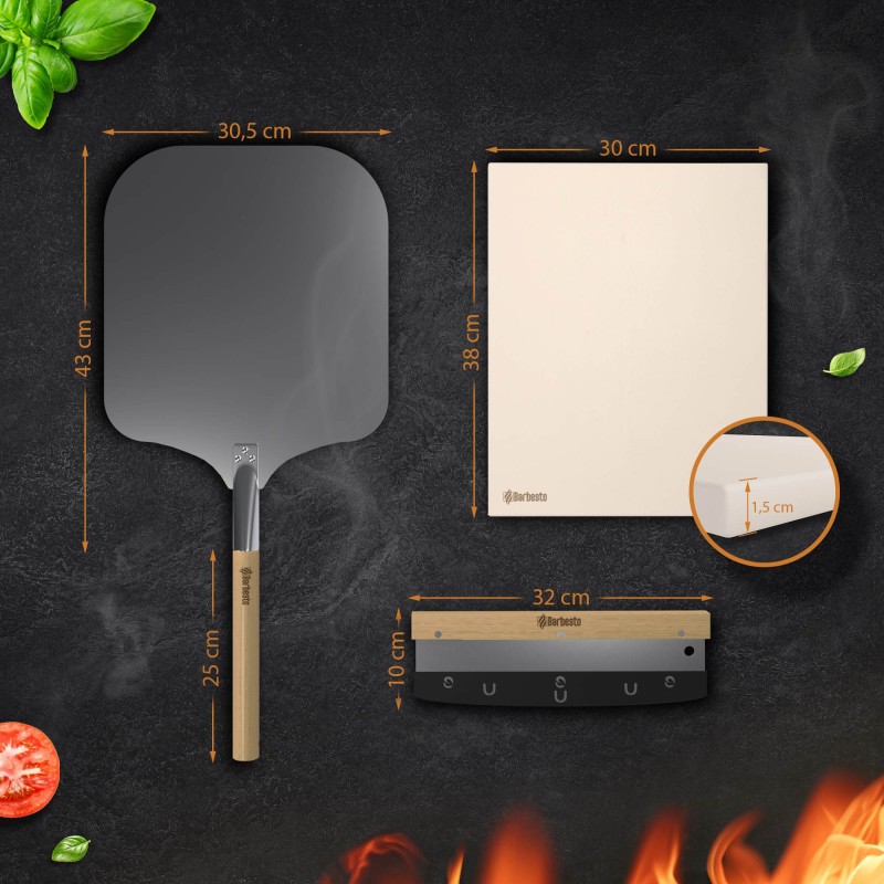 Laadukas pizzakivisarja kotikokille - pizzakivi, lapio ja leikkuri