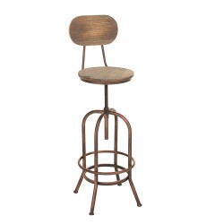 Tyylikäs säädettävä baarijakkara puuistuimella ja metallijalustalla