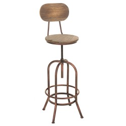 Tyylikäs säädettävä baarijakkara puuistuimella ja metallijalustalla